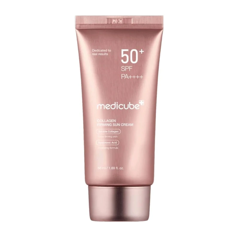 کرم ضد آفتاب بدون رنگ دست و صورت مدیکیوب spf50 مدل کلاژن محافظ UVA،UVB مناسب برای انواع پوست حجم 50 میلی لیت